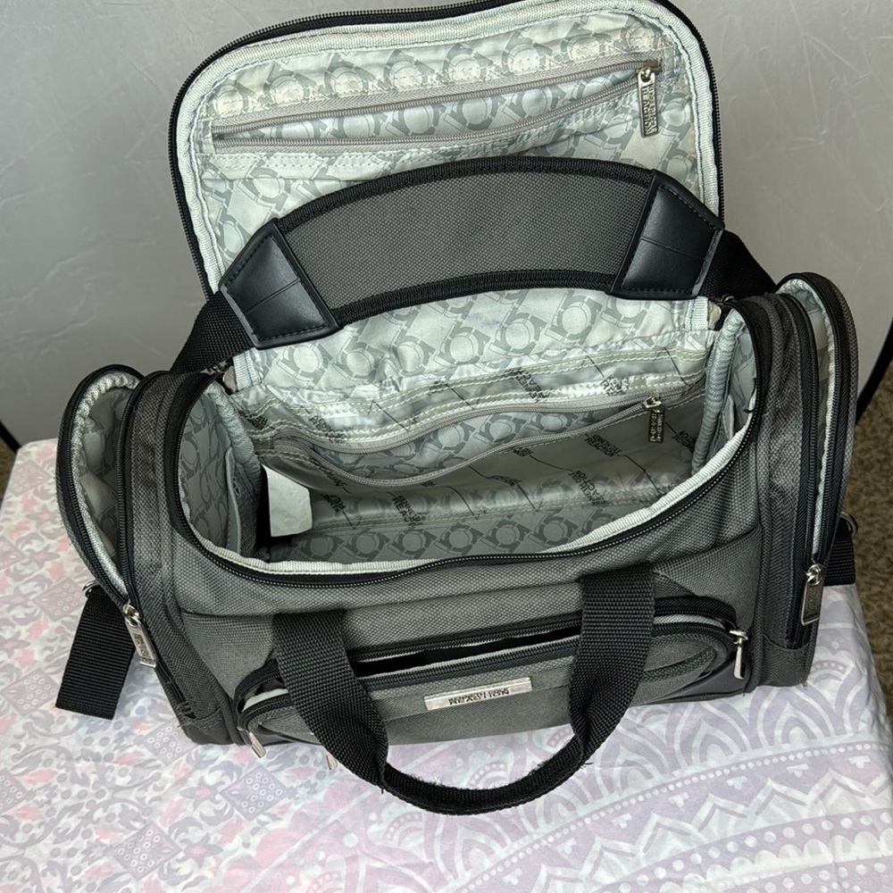 Kenneth Cole Black and Gray Duffel Bag with Leather Trim